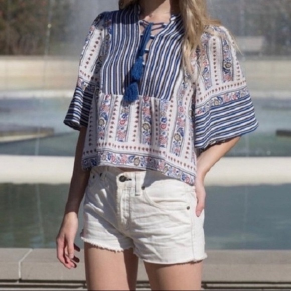 LOVE RICHE  Peasant Tassel Lace Up Top - Picture 2 of 13